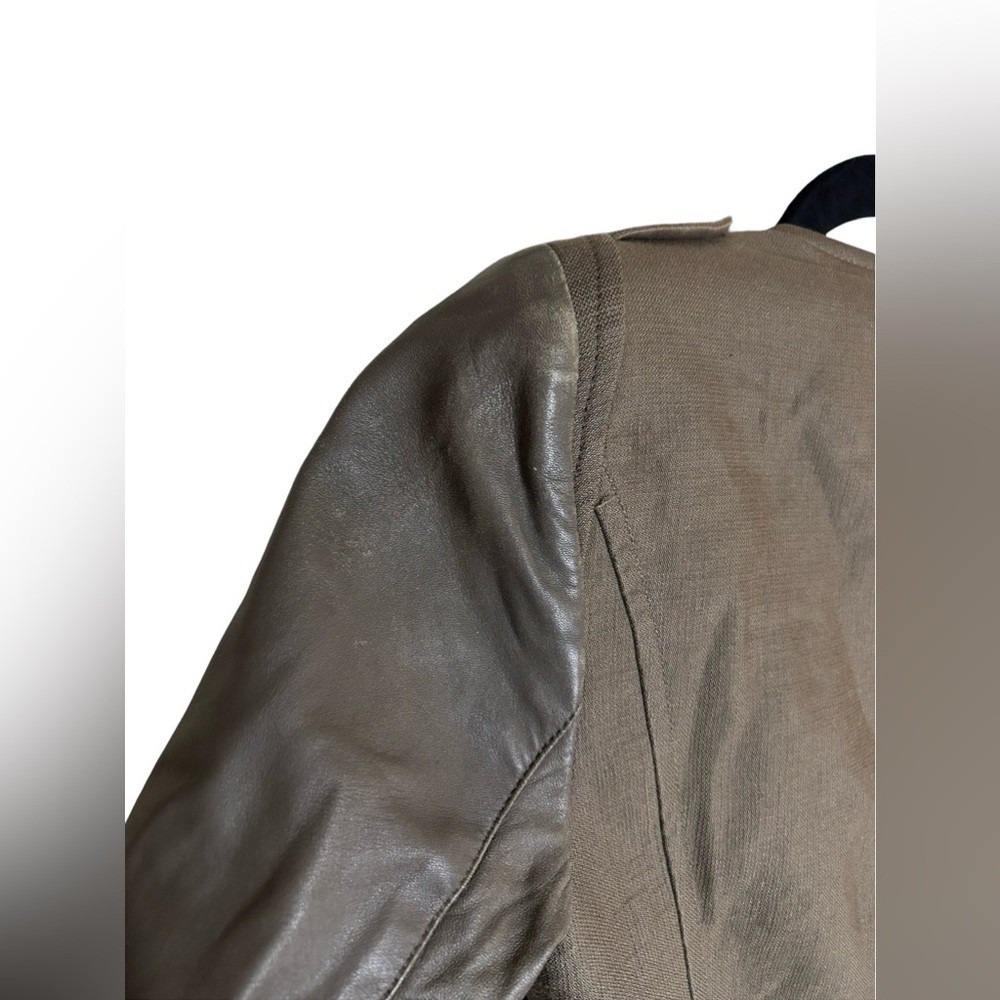 Maje Euphorie Women's Black and Khaki Green Silk Leather Moto Biker Jacket Small - Picture 6 of 8